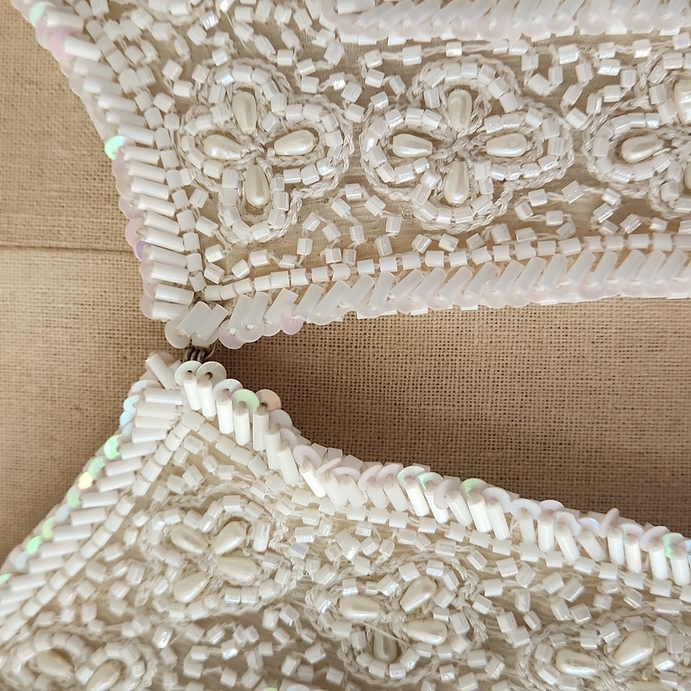 Vintage Cream Beaded Sequin Jacket Pearl Bridal Mob Wife Aesthetic Evening Top - Picture 5 of 5